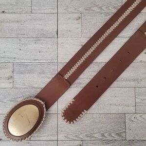 Men's Artisan Handmade Western Brown Leather Woven Cowboy Belt Size 32 Americana